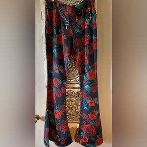 Dolls Kill Current Mood Lover's Revenge Rose Extreme Bell Bottom Flare Pants
